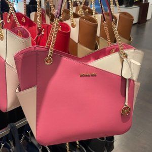Michael Kors Large X Chain Shoulder Tote Bag Leather